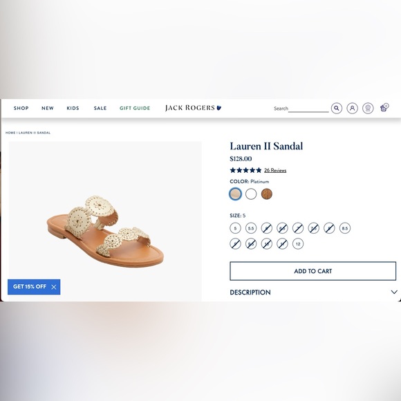 Jack Rogers Lauren 2 Strap Sandal in Platinum - Picture 7 of 8